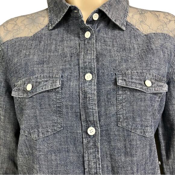 American Eagle Outfitters Denim Blouse Western Cowgirl Long Sleeve Button Front - Picture 3 of 16